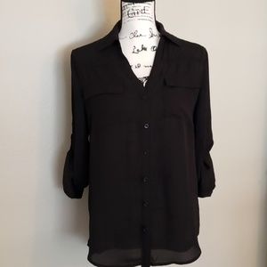 New York & Company Black Button Up Blouse Size M